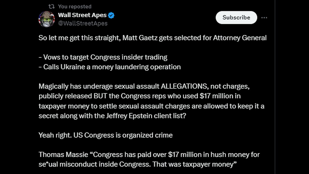 Massie “Congress has paid over $17 million in hush money for se*ual misconduct inside Congress"