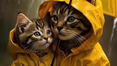 🌧️ Cute Cats in the Rain Wearing Adorable Raincoats – Meow Meow Sad Song 😿🎶
