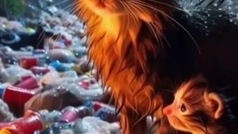 📹 Kittens live with mother cat#ai #cat #funny #dog