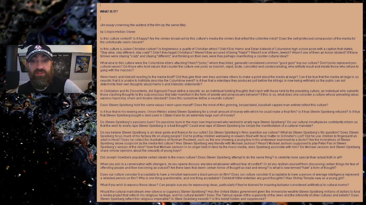 WTD update & reading of "What Is It?" by Crispin Glover