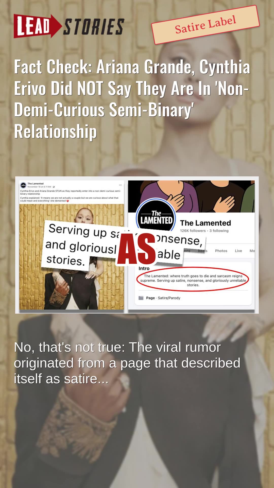 Fact Check: Ariana Grande, Cynthia Erivo NOT In Non-Demi-Curious Semi-Binary Relationship