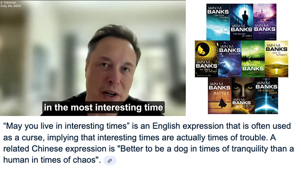 Elon Musk | Why Does Elon Musk INTENTIONALLY SAY? "This Is the Most Interesting of Times." "May You Live In Interesting Times" Translates In Chinese to: "Better to be a dog in times of tranquility than a human in times of chaos.&q