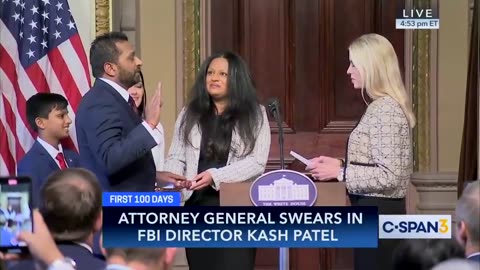 Kash Patel takes the oath of office and is officially sworn in as Director of the Federal Bureau of Investigation