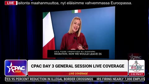 Suomennettu: FULL SPEECH： Italian Prime Minister Giorgia Meloni at CPAC 2025 - 2⧸22⧸25