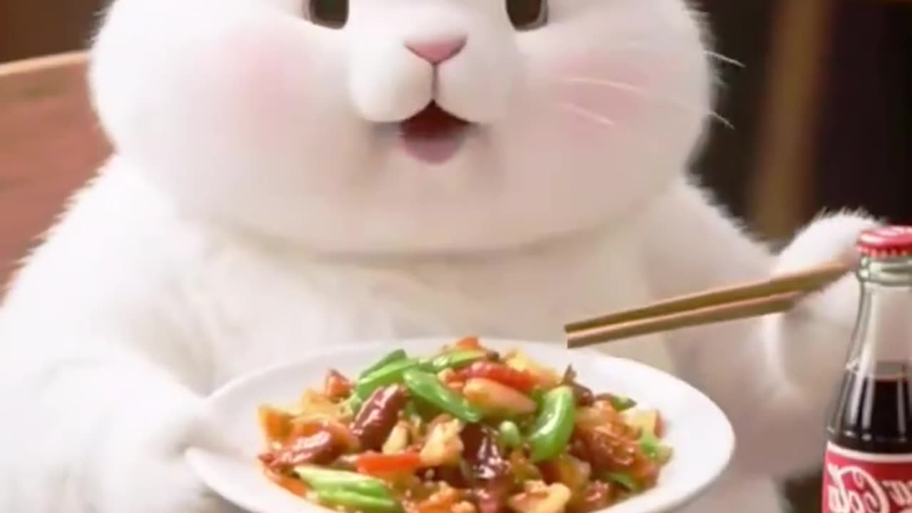 A Cute Rabbit eating