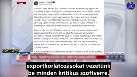 【HU】Trump 100%-os kiegészítő vámot és szoftverexport-ellenőrzést vet ki Kínára