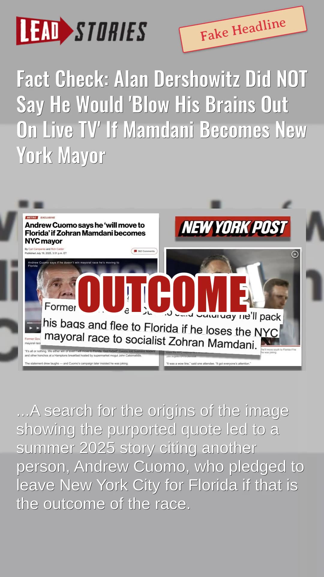 Fact Check: Dershowitz Did NOT Say He Would Blow His Brains Out On Live TV If Mamdani Became Mayor