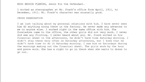 MISS BESSIE FLEMING, Sworn In For The Defendant, 143rd To Testify