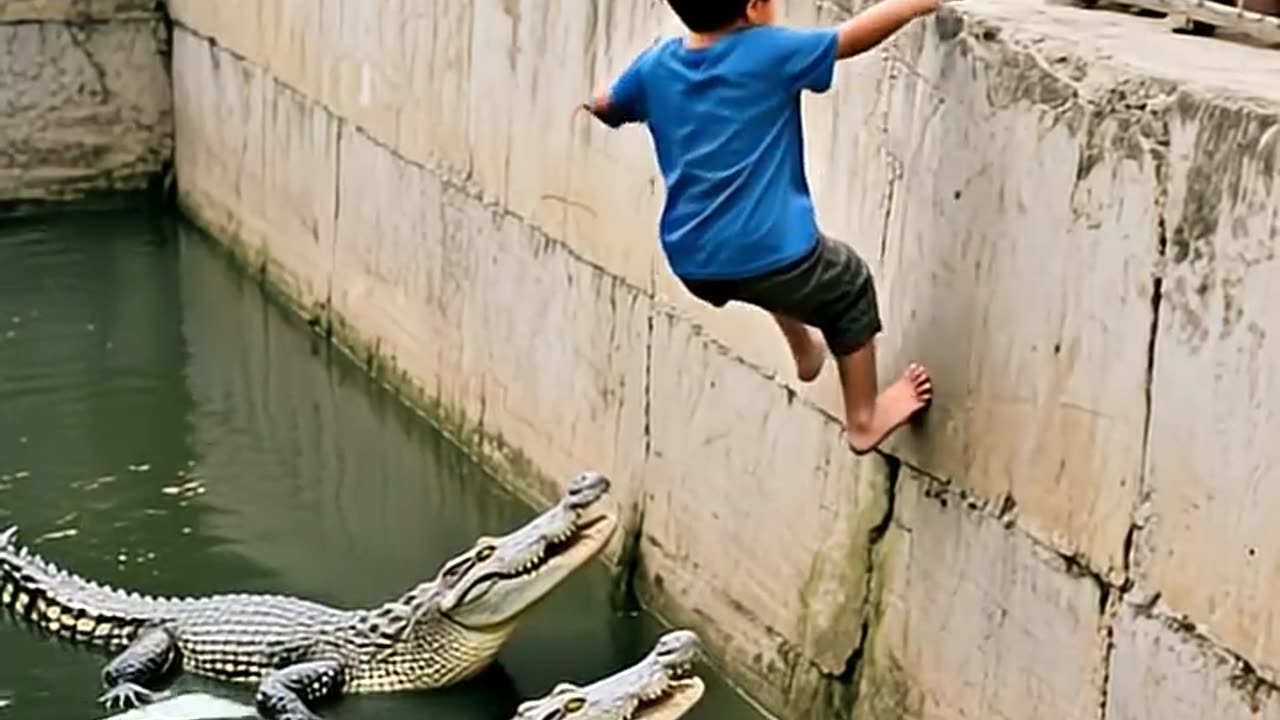 TERRIFYING FALL! BOY PLUNGES INTO CROCODILE POOL!