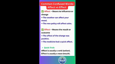 Common Confused Words: Affect vs Effect in English grammar for all exam #english #grammar #shorts