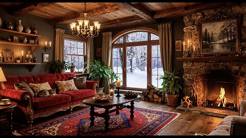 Warm Your Soul, Beautiful Piano and Cello Winter Music by Fireplace .