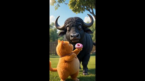 Ai Orange Cat’s Donut Bomb Prank on Buffalo 🍩💣 | Funniest Animal Short Ever 😹🔥 #Shorts #aicat