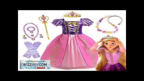 Disney Rapunzel Princess Dress Girl Purple Puff Sleeve Cosplay Tangled Costume Halloween Review