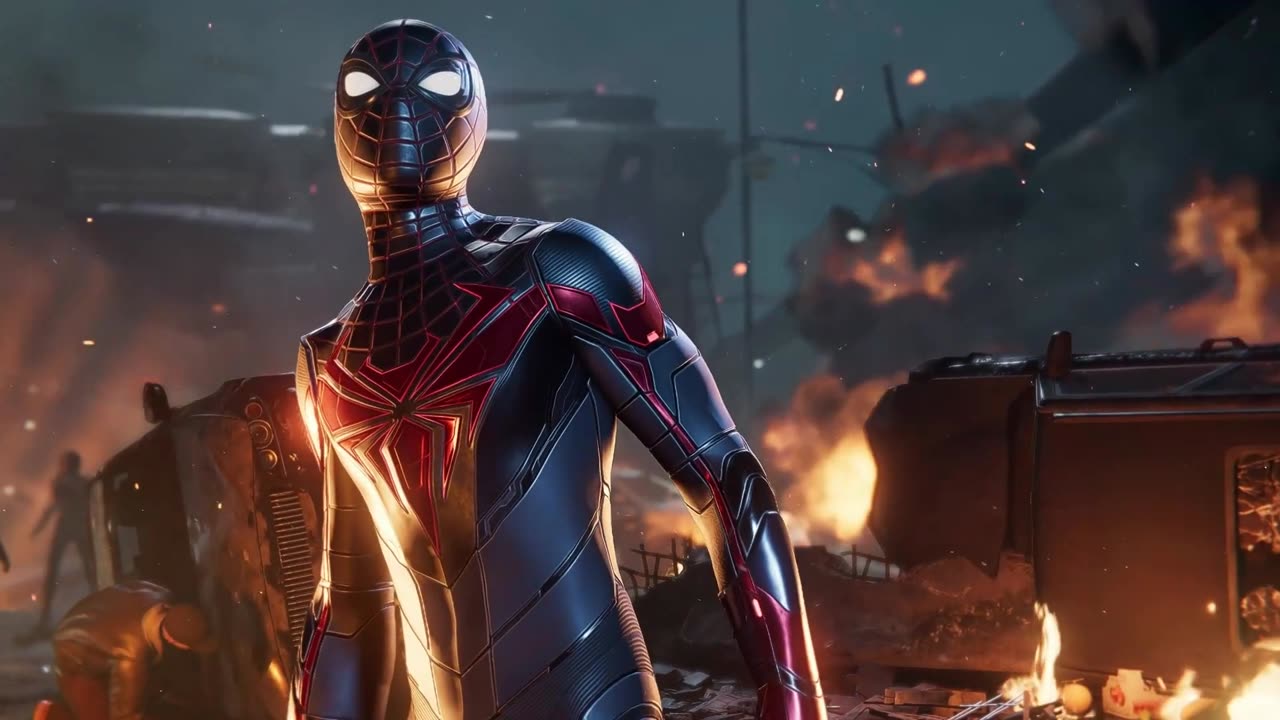 Miles trying to save people on a collapsing bridge.