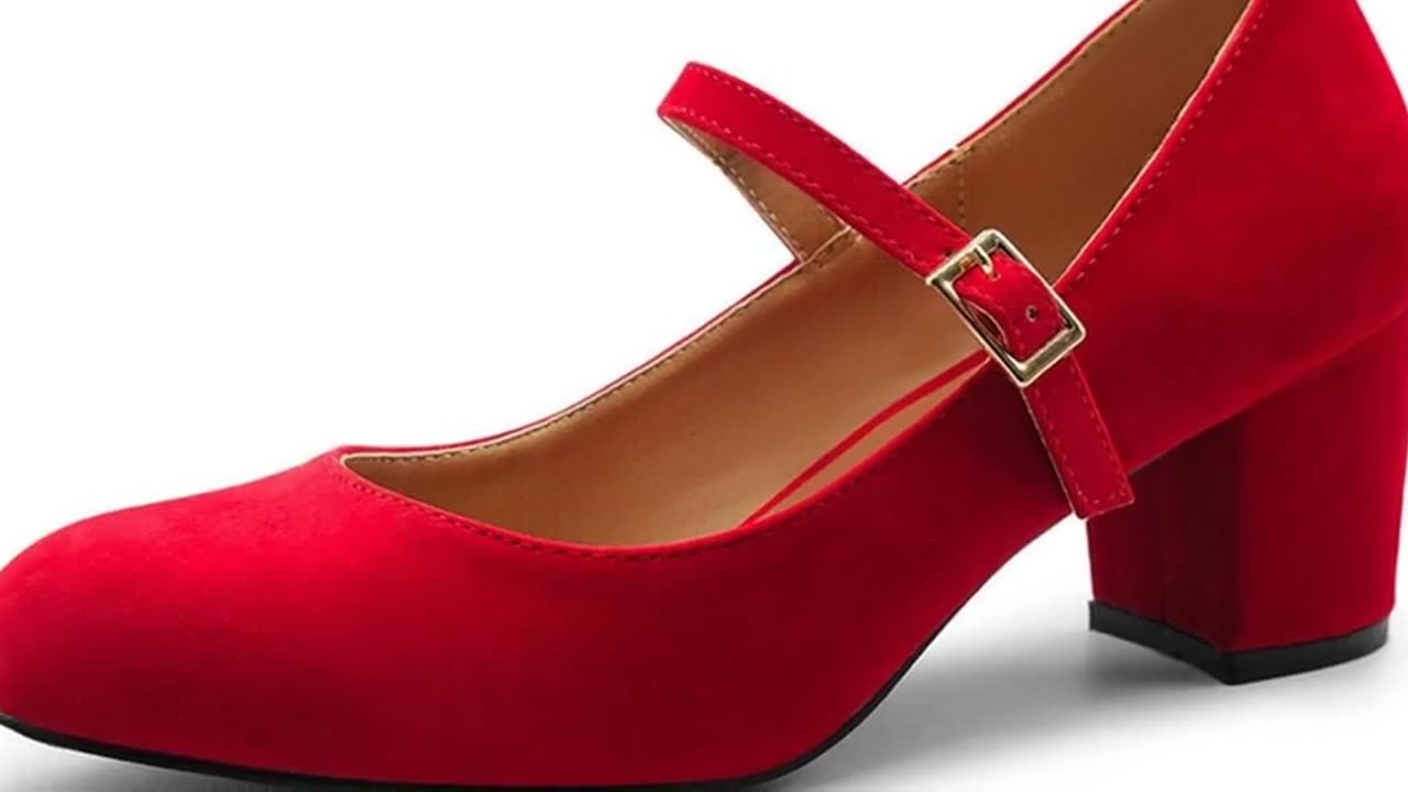 👠Step into Comfort and Style with Women's Mid Block Heels Mary Jane Court Shoes! ðŸ‘