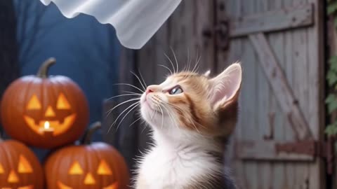 Kitty Meets Ghost 👻😺 | Halloween Cat Surprise #Shorts #Halloween #CuteCats #CatShorts #GhostCat #cat