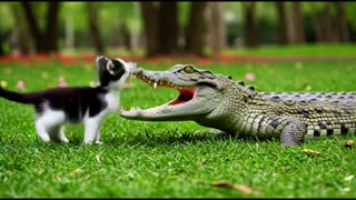 KITTEN ADOPTS CROCODILE