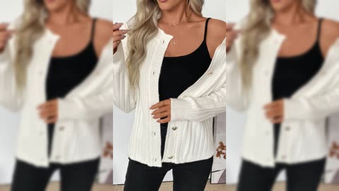 Ribbed Button Up Long Sleeve Cardigan