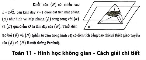 Toán 11: Khối nón (N) có chiều cao h=2√2, bán kính đáy r=1 được đặt trên mặt phẳng (α) như hình vẽ