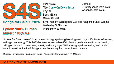 Come On Down Jesus (Key Ab) 88bpm (2025) S4S (Songs 4 Sale) for Female Vocal