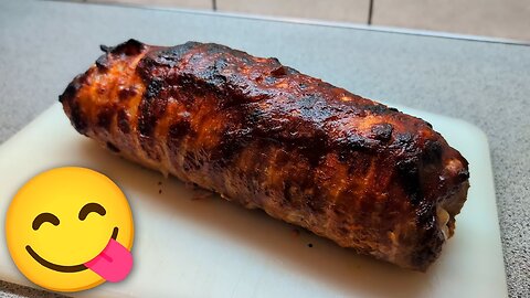 German meatloaf wrapped in bacon with potatoes and green beans! Perfect for a festive dinner.