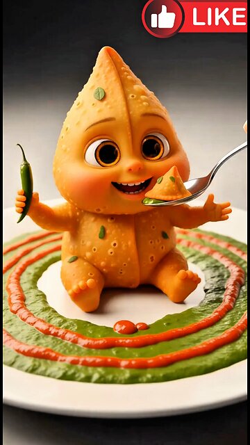 Not eating hot and delicious piro samosas, but biting into chili peppers. AI generate funny video