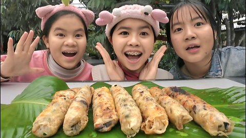 Duong cookie makes rice paper rolls with cold rice, the children eat very deliciously