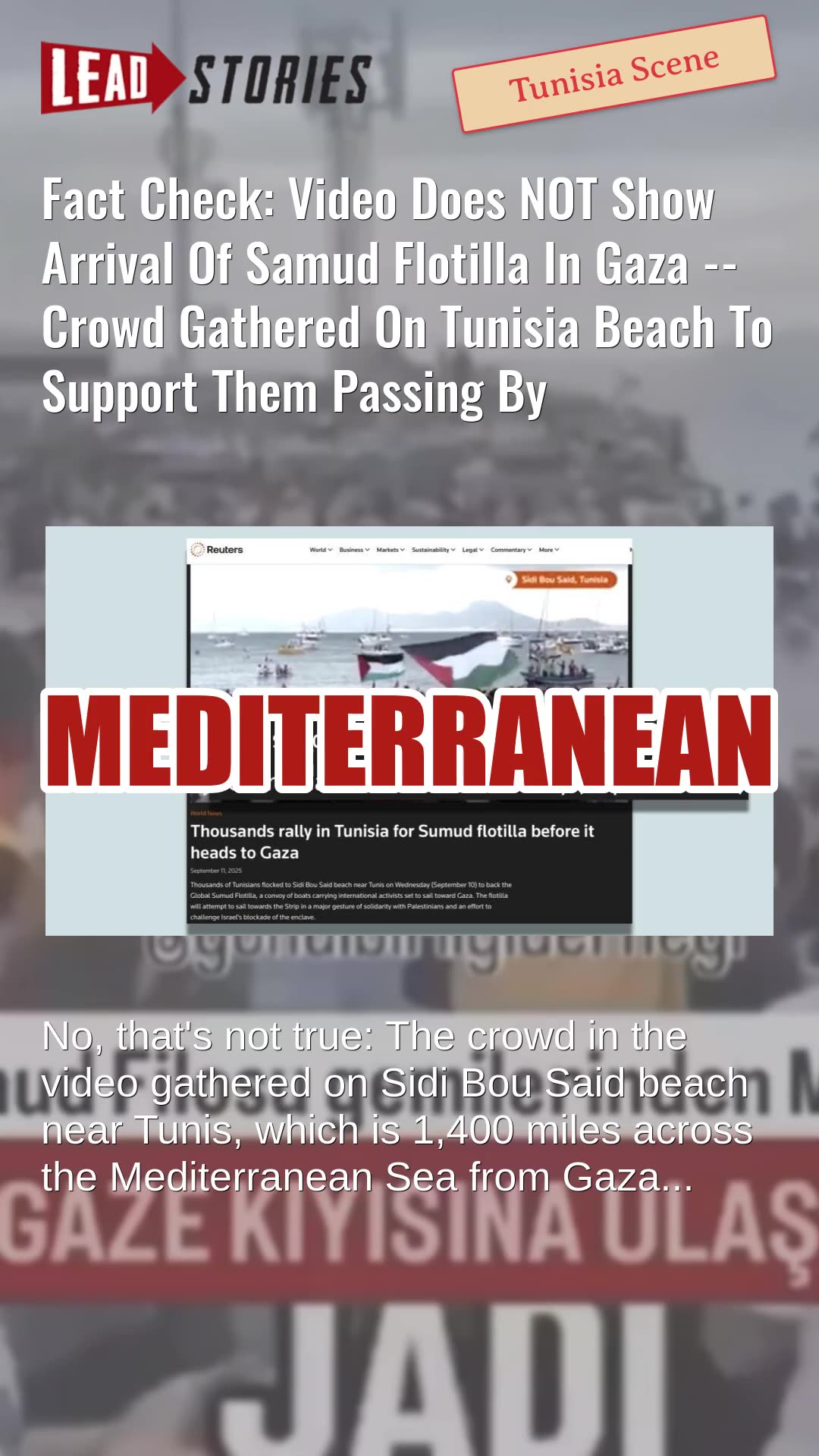 Fact Check: Video Does NOT Show Arrival Of Samud Flotilla In Gaza -- Crowd Gathered On Tunisia Beach