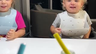 Kids are happy to try new drinks. Funny Baby video!