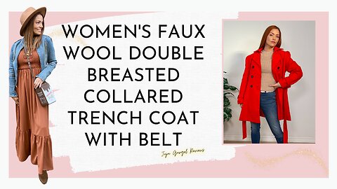 Women's Faux wool double breasted collared trench coat with belt review