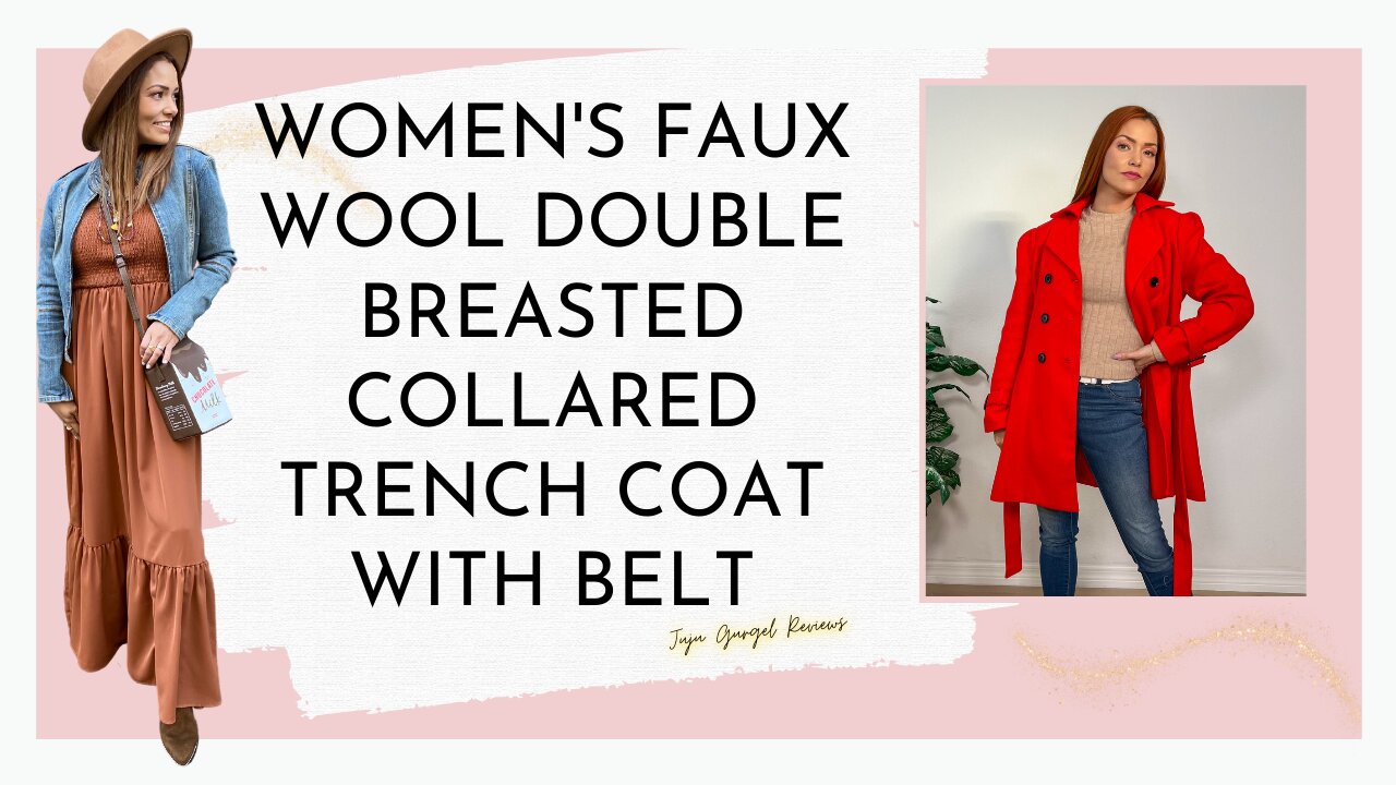 Women's Faux wool double breasted collared trench coat with belt review
