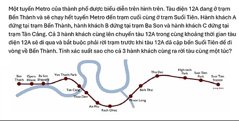 Toán 11: Xác suất: Một tuyến Metro của thành phố được biểu diễn trên hình trên. Tàu điện 12A đang ở