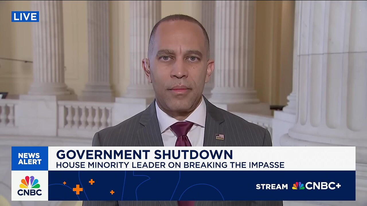 Hakeem Jeffries challenged by CNBC's Squawk Box over ongoing Government Shutdown