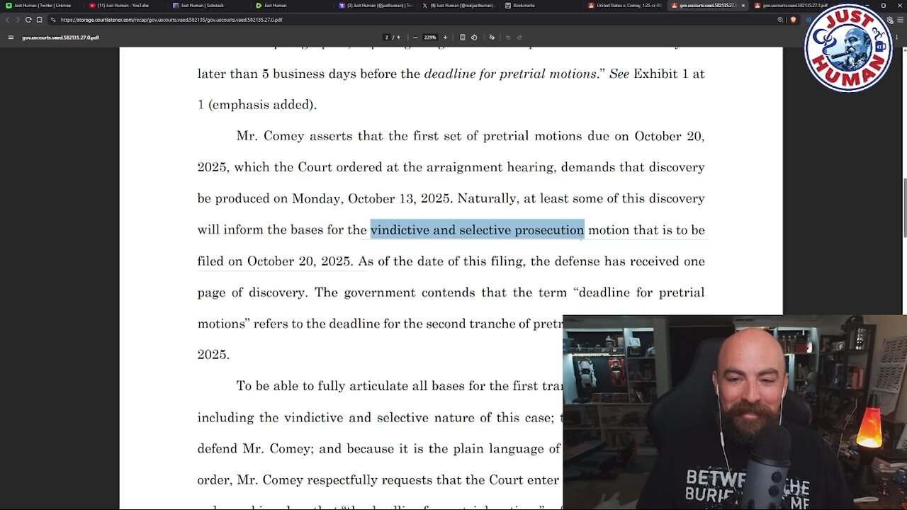 Just Human #345: Discovery and Protective Order Filings in United States v. Comey