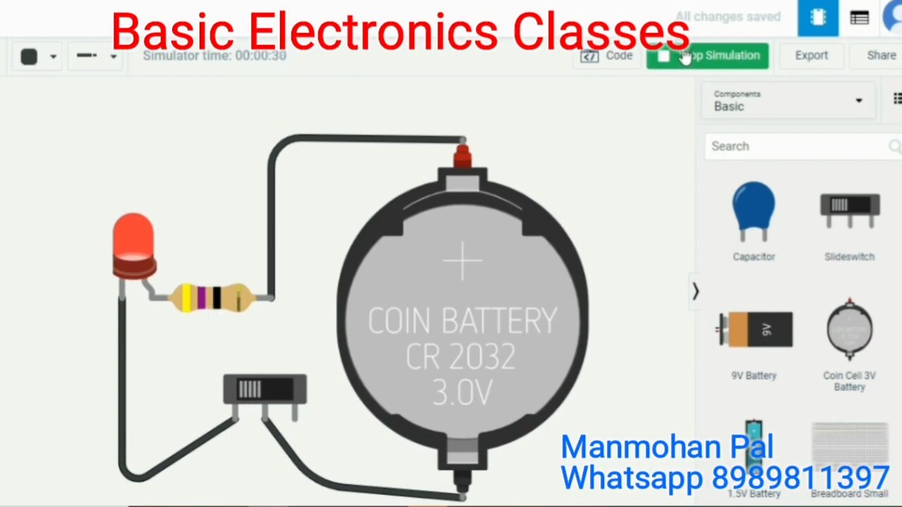 Basic Electroncs LED resistor and Switch Connection by Manmohan Pal