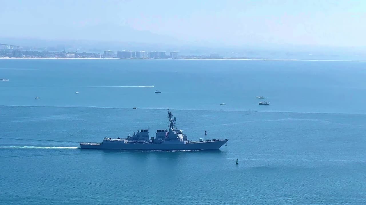 USS Preble (DDG 88) is leaving San Diego Harbour to change its homeport.