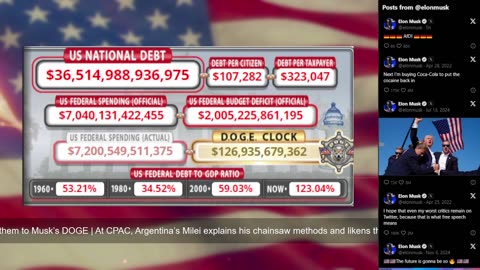 DOGE Live US Debt Clock and Live X Posts