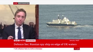 Russian spy ship on edge of UK waters, defence secretary says