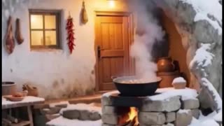 Snowy mountain cave resort.