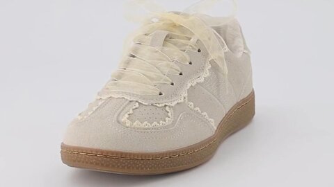 Women’s Lace Detail Casual Sneakers – Elegant Ribbon Lace-Up Shoes with Memory Foam, Size: 6-11.