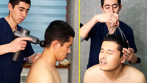 MASSAGE THERAPY ON CHAIR (ASMR Head, Face Massage w ASMR Tool)