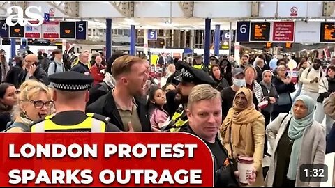 Pro-Palestinian PROTESTERS CLASH with COMMUTERS at London Station after Manchester SYNAGOGUE ATTACK
