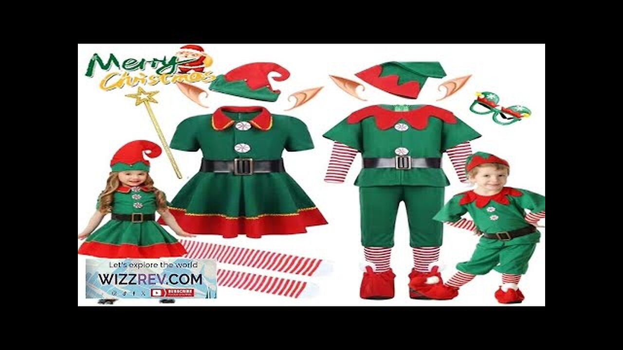 Christmas Santa Claus Costume for Girls Boys Cosplay Green Elf Carnival Party Review