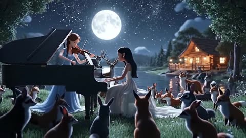 Moonlit Harmony | Relaxing Piano & Violin with Animals at Night