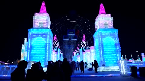 China's Ice and Snow World officially opened in Harbin with dozens of ice sculptures