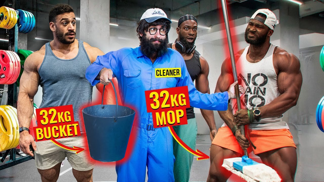 ELITE Powerlifter ANATOLY Use 32kg Mop and 32kg Bucket ｜ Pretended to be a CLEANER in a GYM #41