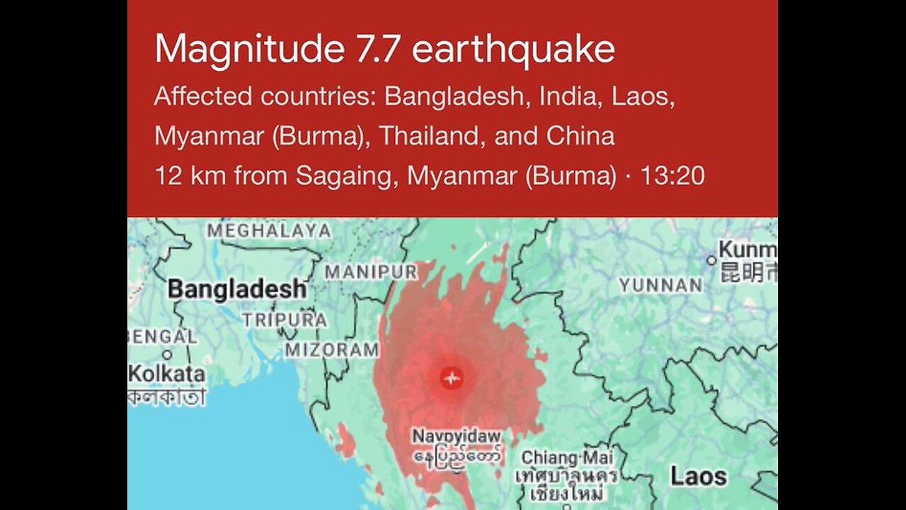 7.7 magnitude earthquake hits Southeast Asia, affecting mainly Myanmar and Thailand.