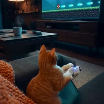 Midnight Gamer Cat: PS5 Action During a Snowy Night