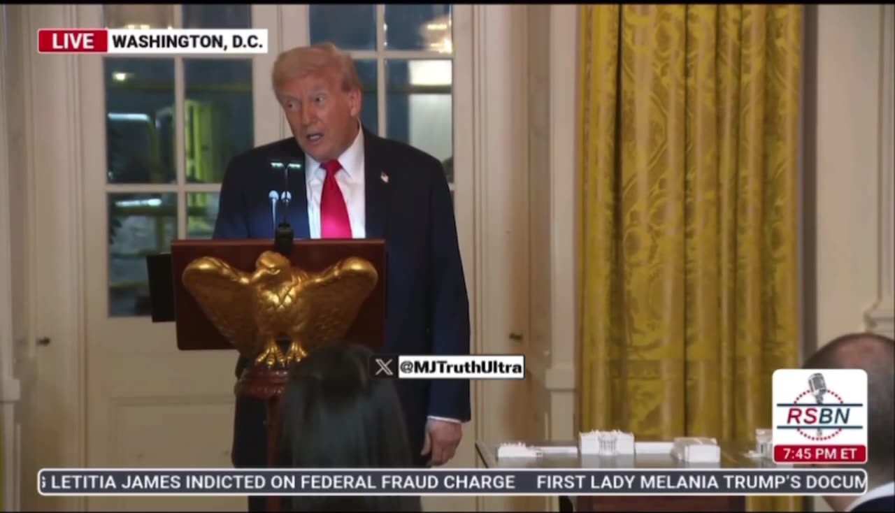 President Trump shows a model of the new White House Ballroom