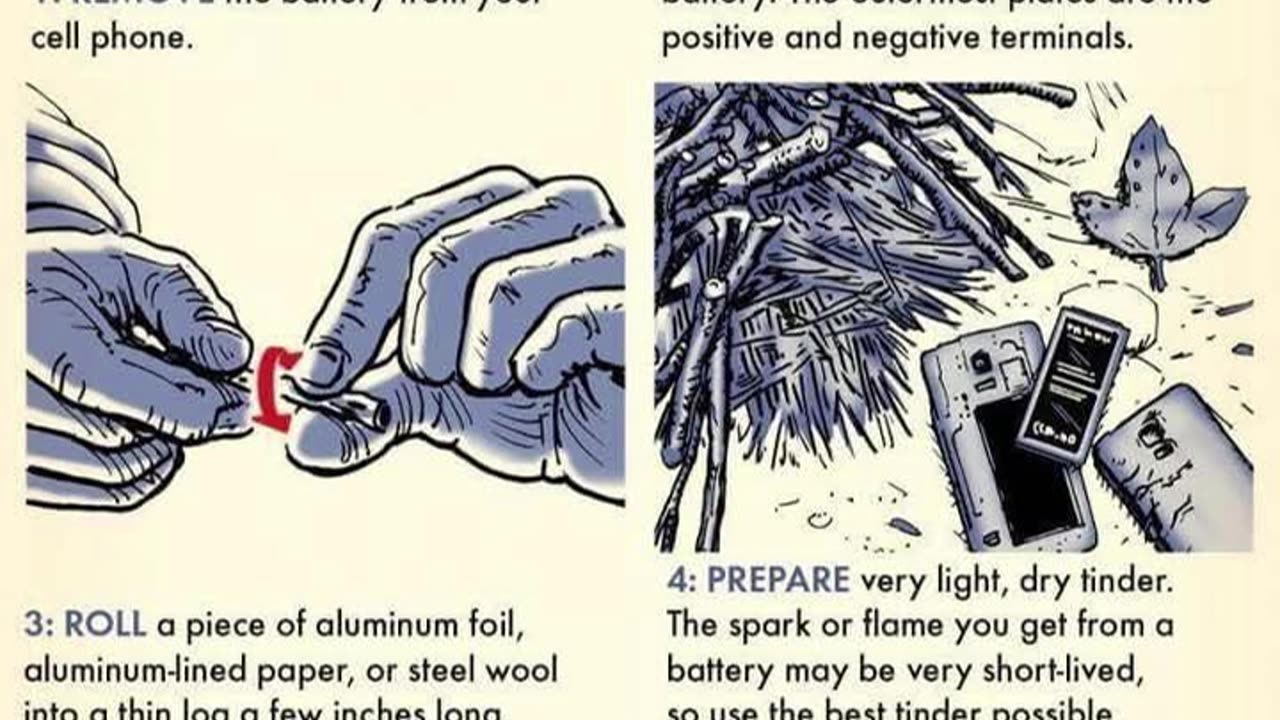 How to start a fire with a cell phone battery 💪🍂🌲🍁👊🔥☑